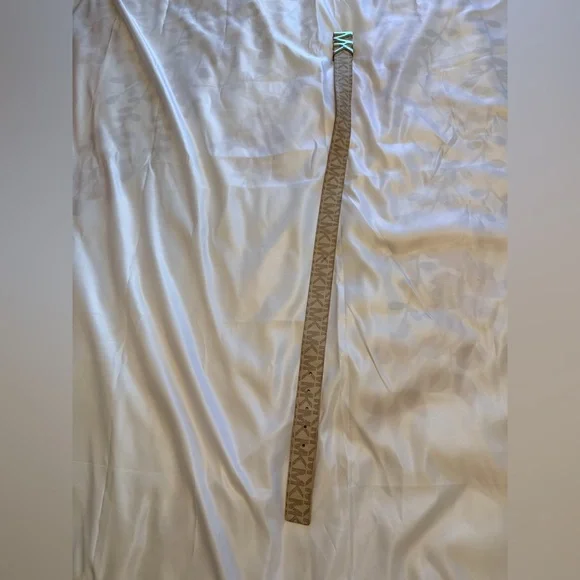 Michael Kors Beige Belt with Gold MK Buckle - Picture 5 of 8